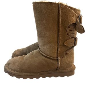 BearPaw Clara Boots Wonen’s 7 Tan Suede Wool Sheepskin Slip On Bear Paw